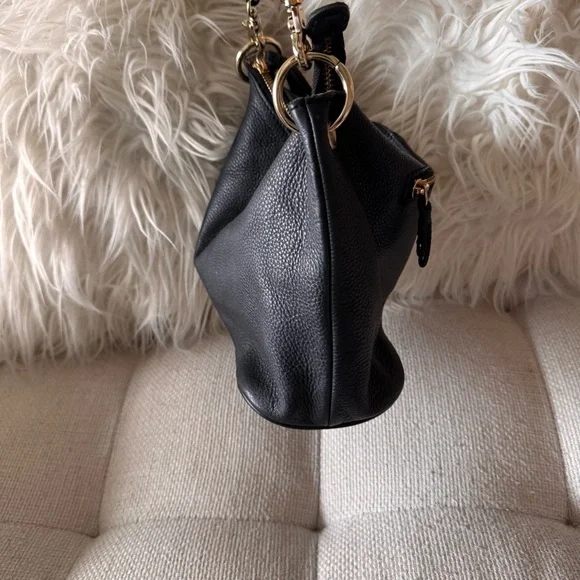 Nolley’s Japan Black Pebbled Leather Shoulder Bag - Minimalist Gold Chain - Picture 6 of 9